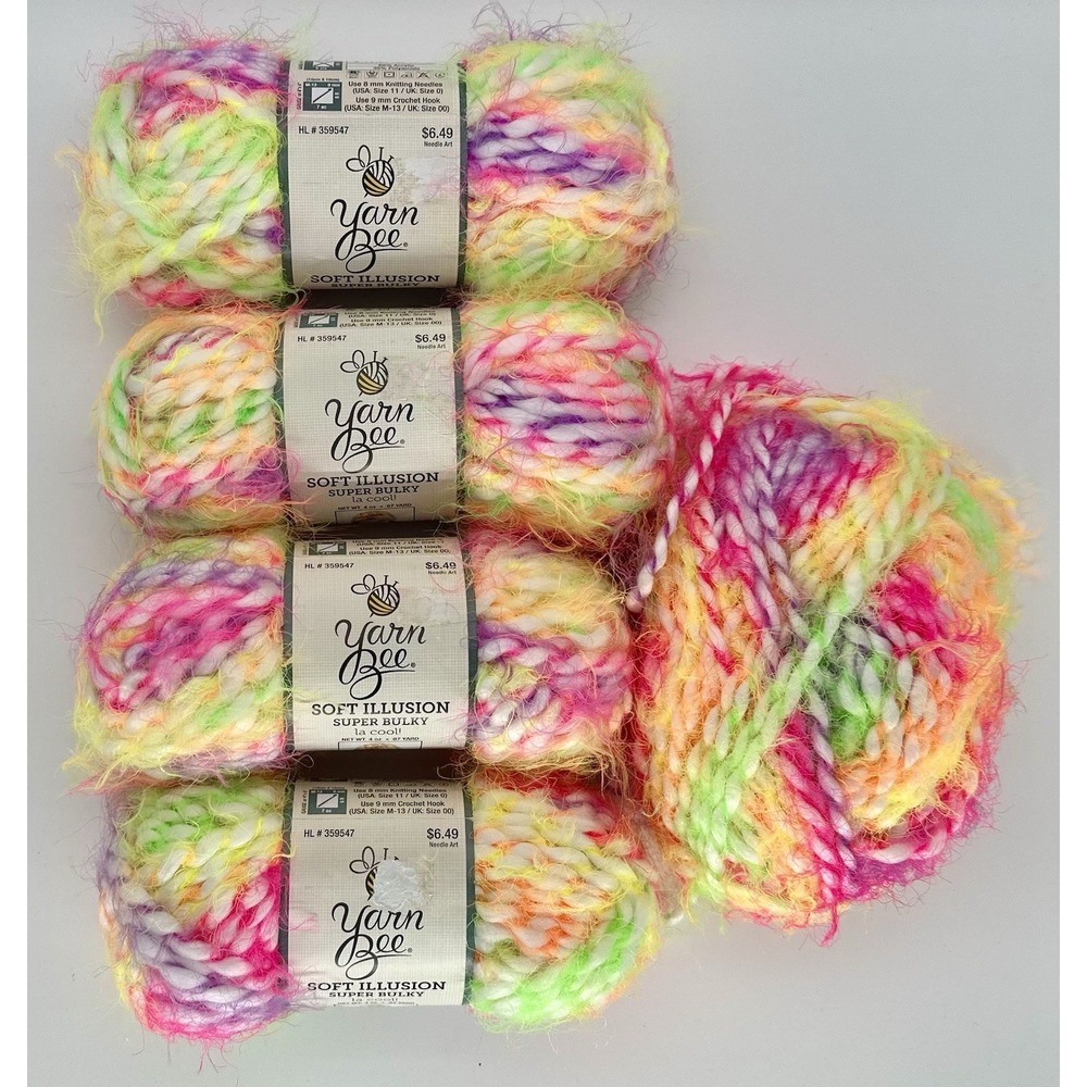 Yarn Bee Soft Illusion La Cool! 103 DISCONTINUED Lot Of 4 Skeins + 1 Loose RARE